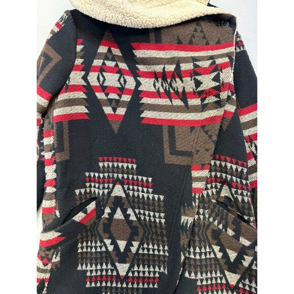 Mossimo Supply Co. Womens Tribal Aztec Pattern Hooded Coat S/P Black Red - Picture 2 of 16